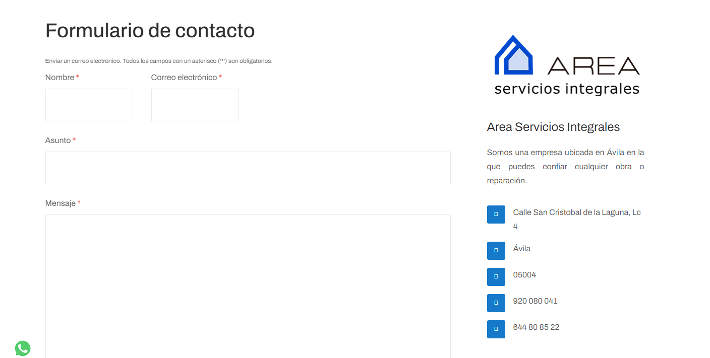 area formulario